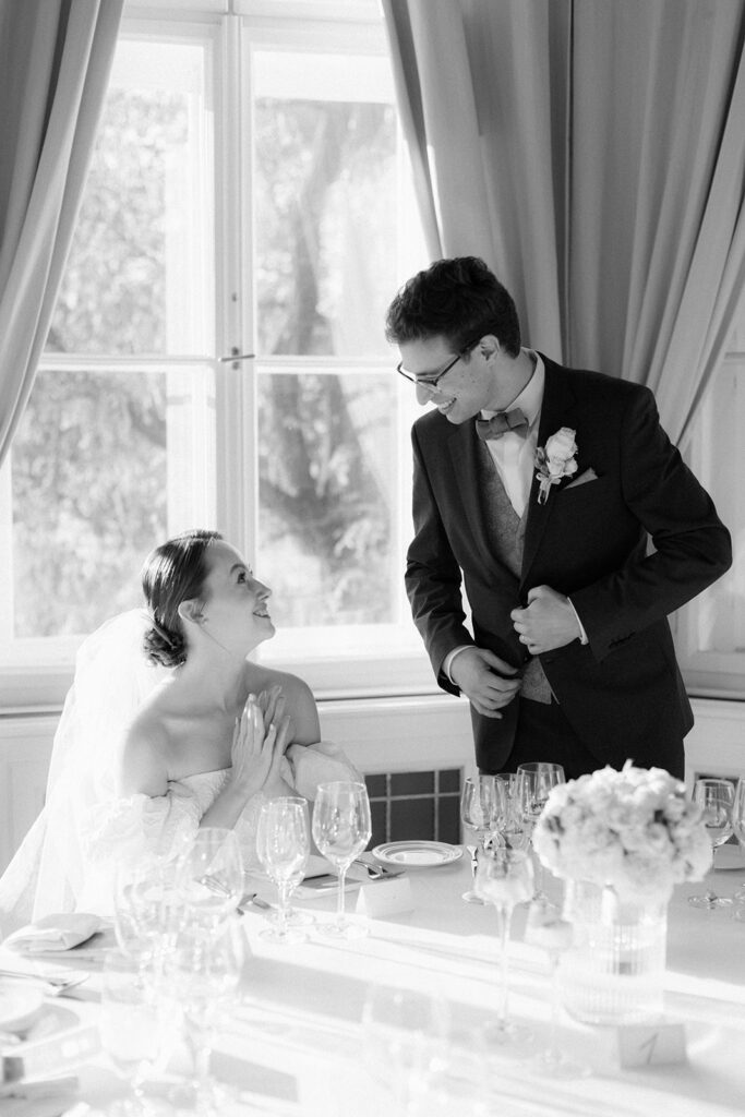 Bride and groom during reception in Letenský Zámeček / Letná Chateau