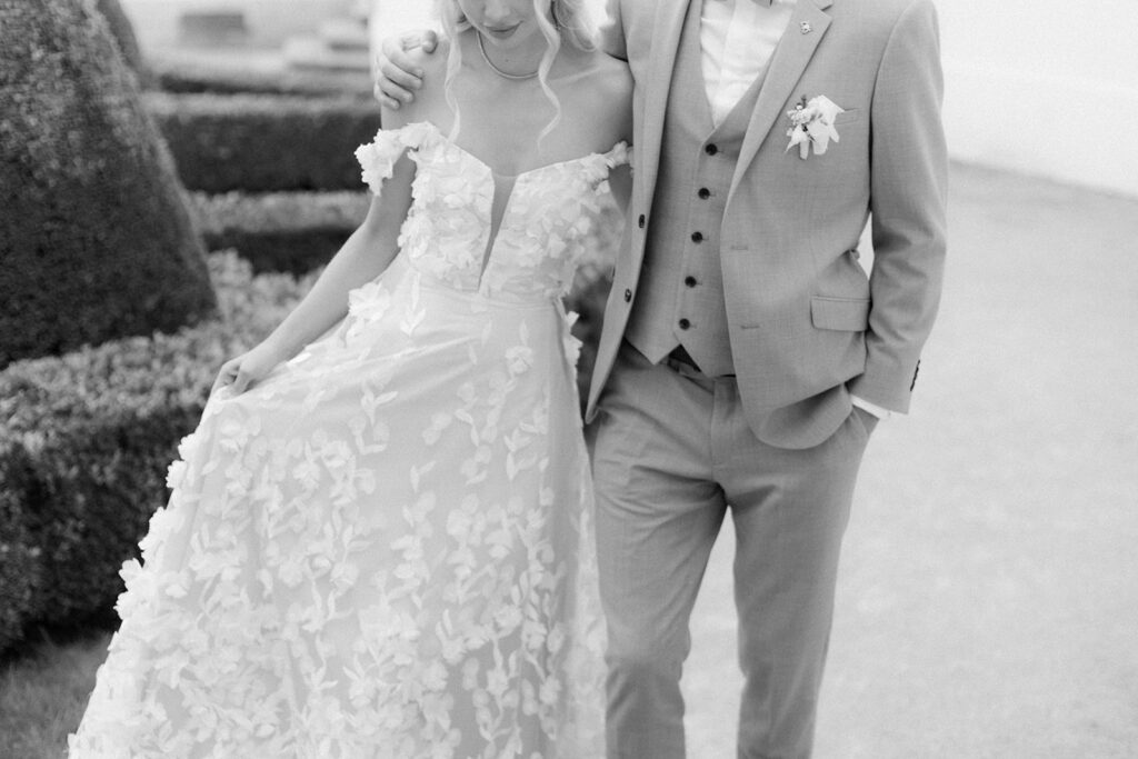 Newlyweds in Vrtba Garden in Prague after ceremony