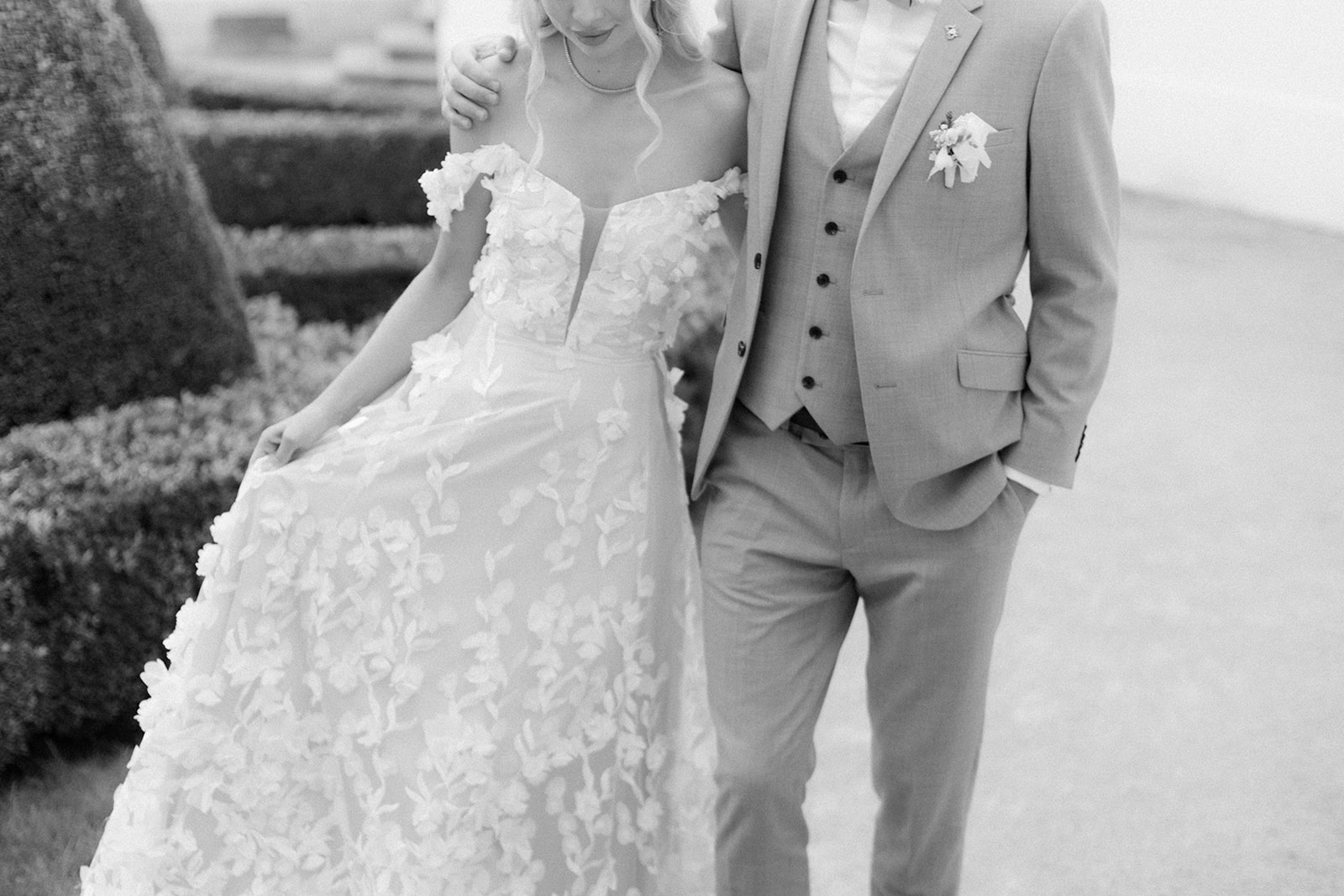Newlyweds in Vrtba Garden in Prague after ceremony