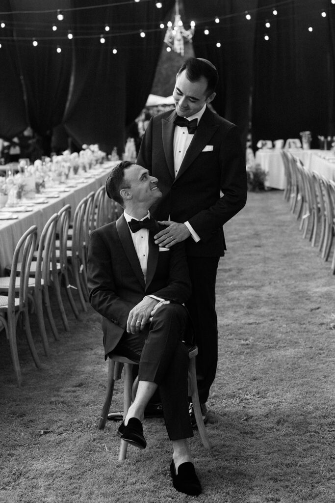 Romantic couple portrait of two grooms at their San Sebastián destination wedding.