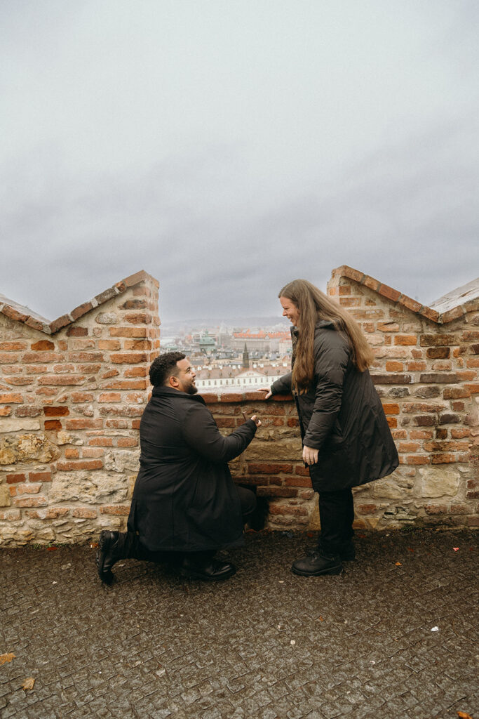 Romantic engagement in Prague with views over the old city