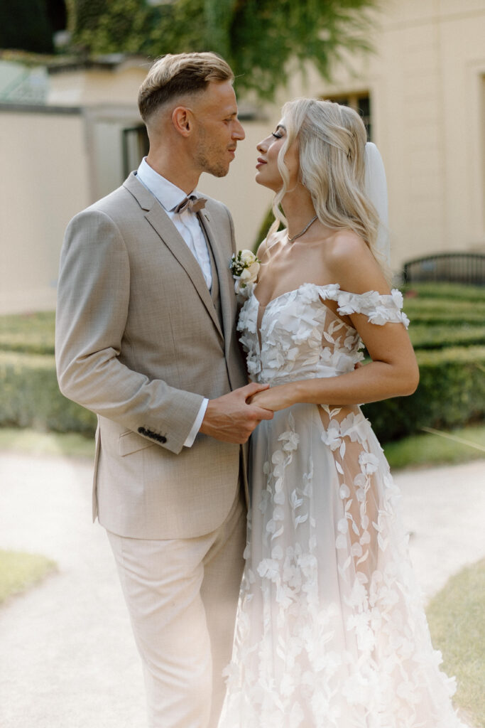 Romantic photos of bride and groom  in Prague photographed by a local Prague photographer