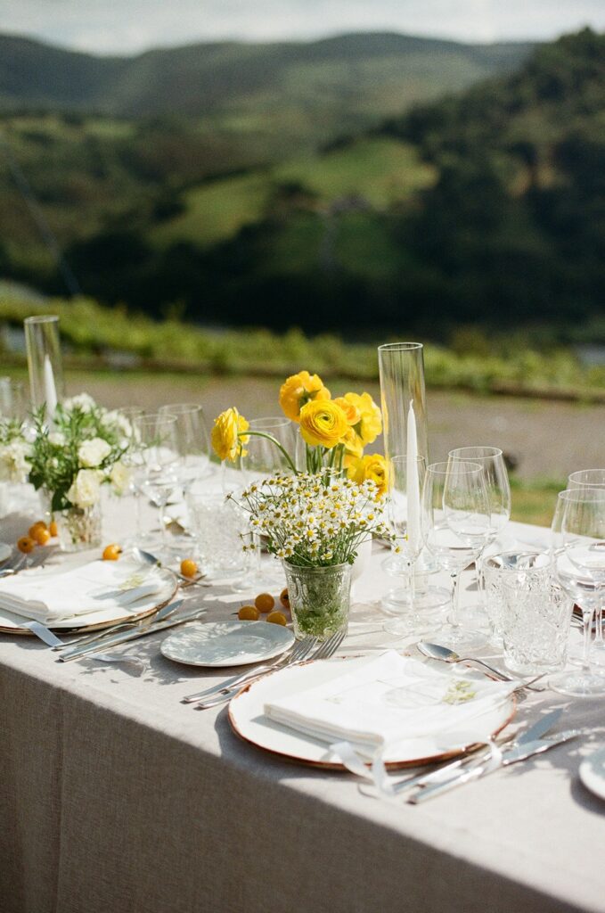 Wedding reception detail in luxury wedding venue in Spain