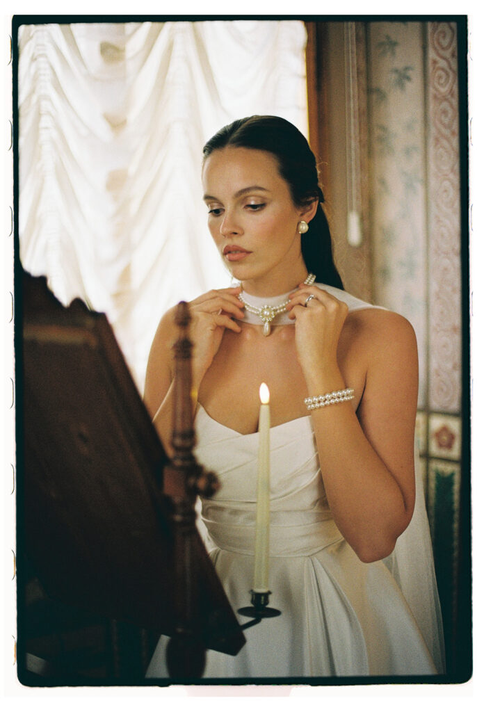bride getting ready in lobkowicz palace captured on film by Lucie Muse