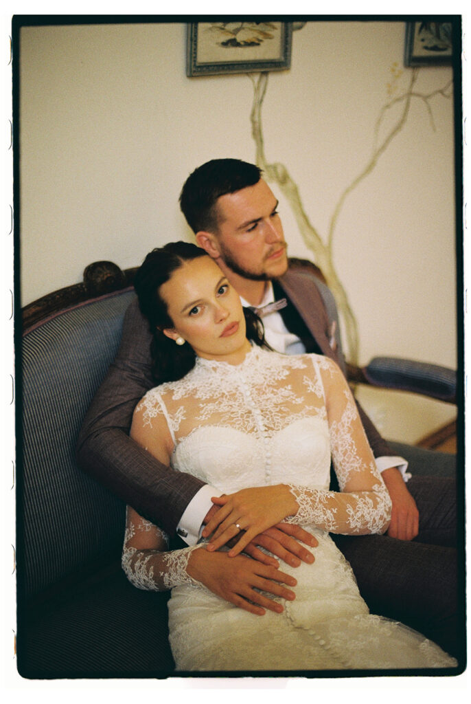 intimate moment of bride and groom captured on film by lucie muse